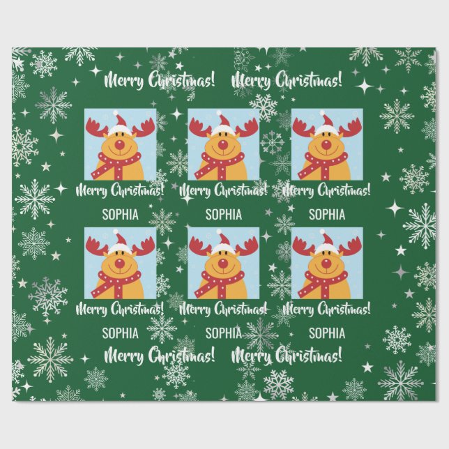 Papel De Regalo Festive Rudolph Reindeer Snow Personalized Xmas (Superficie plana)