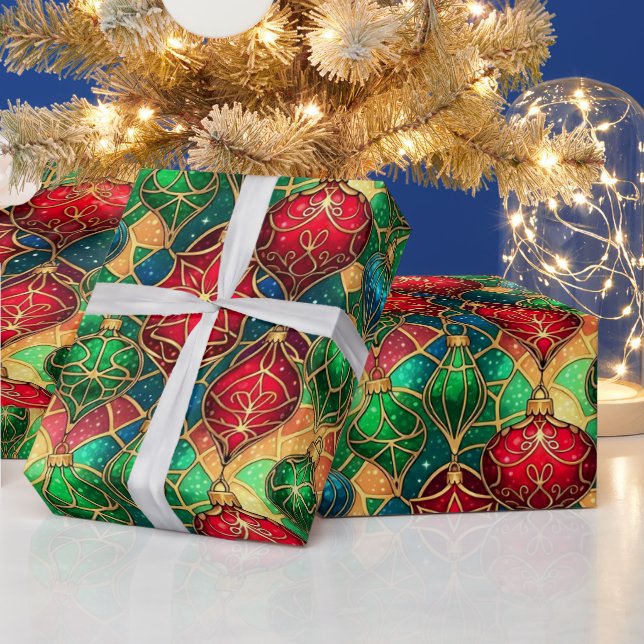 Papel De Regalo Festive Stained Glass Ornament Pattern (Vacaciones)