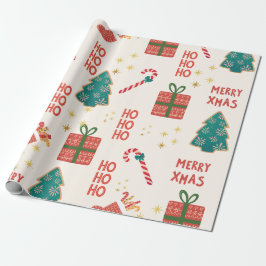 Papel De Regalo Festividad Árbol de Navidad verde rojo Vintage Ret