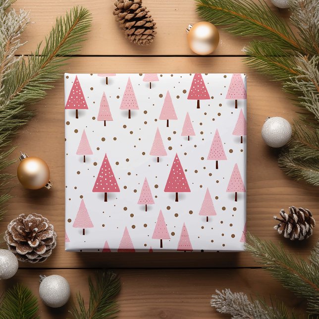 Papel De Regalo Festividad de árbol de Navidad rosa (Subido por el creador)