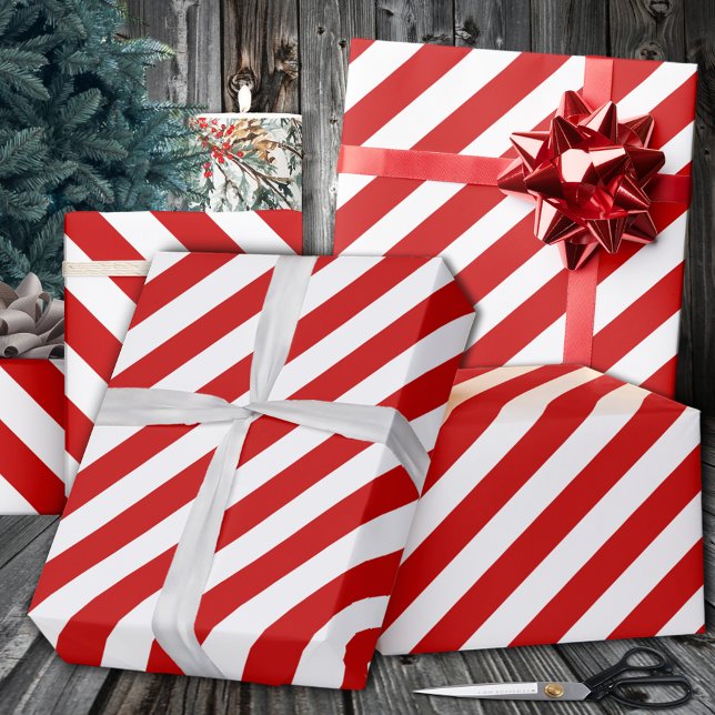 Papel De Regalo Festividad de banda ancha roja (Red Wide Stripe Holiday Wrapping Paperin 6 and 15 foot 30 Inch Width Rolls.)