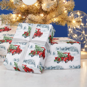 Papel De Regalo Festividad de Camión Rojo de Árbol de Navidad Retr