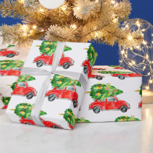 Papel De Regalo Festividad de Camión Rojo de Árbol de Navidad Retr