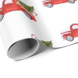 Papel De Regalo Festividad de camionetas de Navidad Rustic Rojo