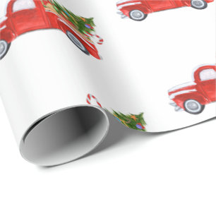 Papel De Regalo Festividad de camionetas de Navidad Rustic Rojo Vi