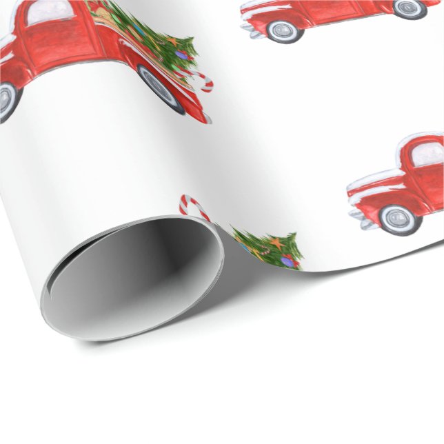 Papel De Regalo Festividad de camionetas de Navidad Rustic Rojo Vi (Esquina del rollo)