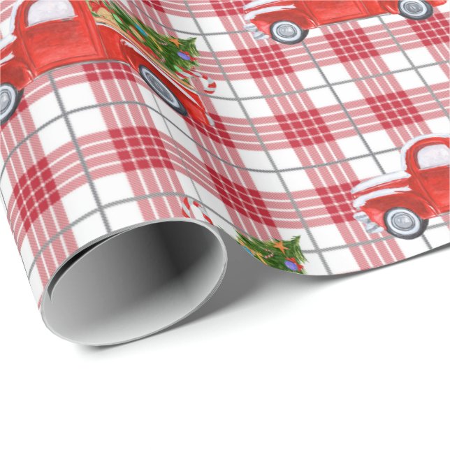 Papel De Regalo Festividad de camionetas navideñas de moda de colo (Esquina del rollo)