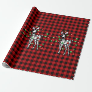 Papel De Regalo Festividad de cebra, luces de trineo, manchas roja
