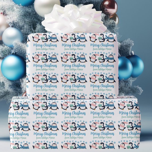 Papel De Regalo Festividad de copo de nieve pingüino personalizada (Subido por el creador)