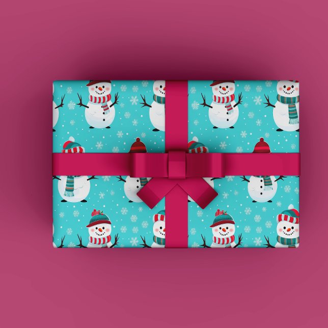 Papel De Regalo Festividad de invierno: Navidades de snowmen azule (Festive and Fun Winter Wonderland Blue Happy Snowman Gift Wrapping Paper)