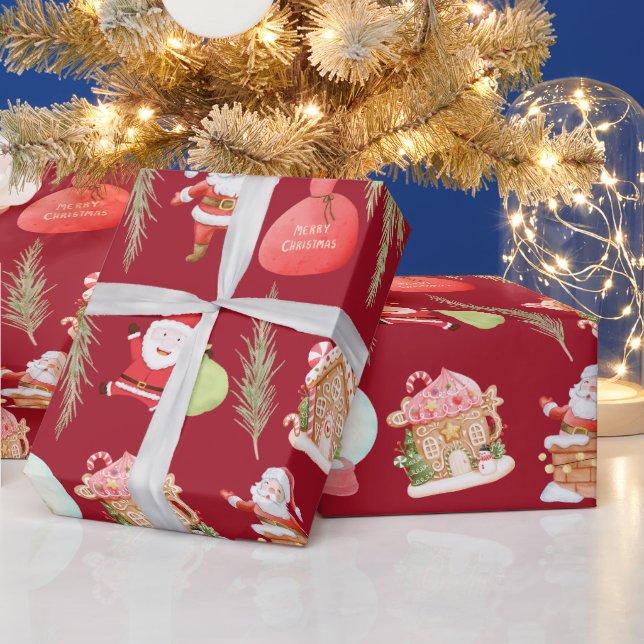 Papel De Regalo Festividad de la Casa Roja Santa Gingerbread (Vacaciones)