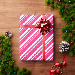 Papel De Regalo Festividad de la franja de caña blanca rosada