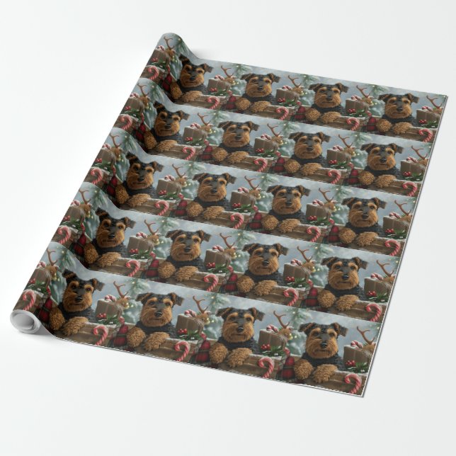 Papel De Regalo Festividad de los Navidades de perro de Airedale (Desenrollado)