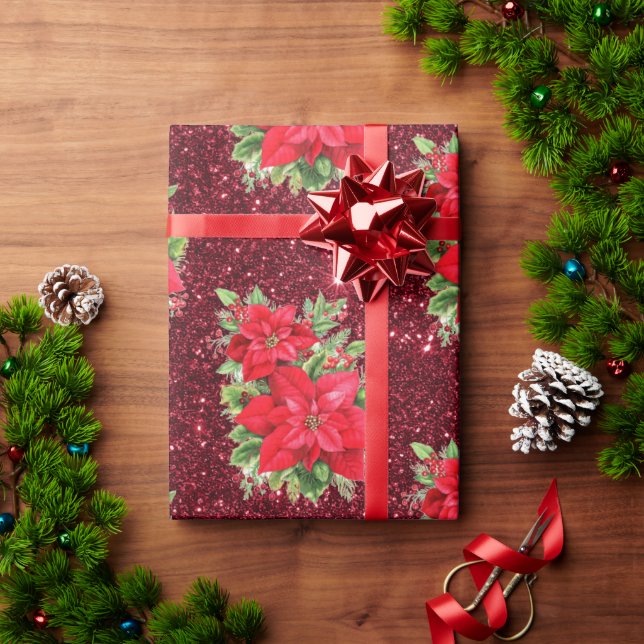 Papel De Regalo Festividad de los Navidades de Poinsettia Roja (Regalo de vacaciones)