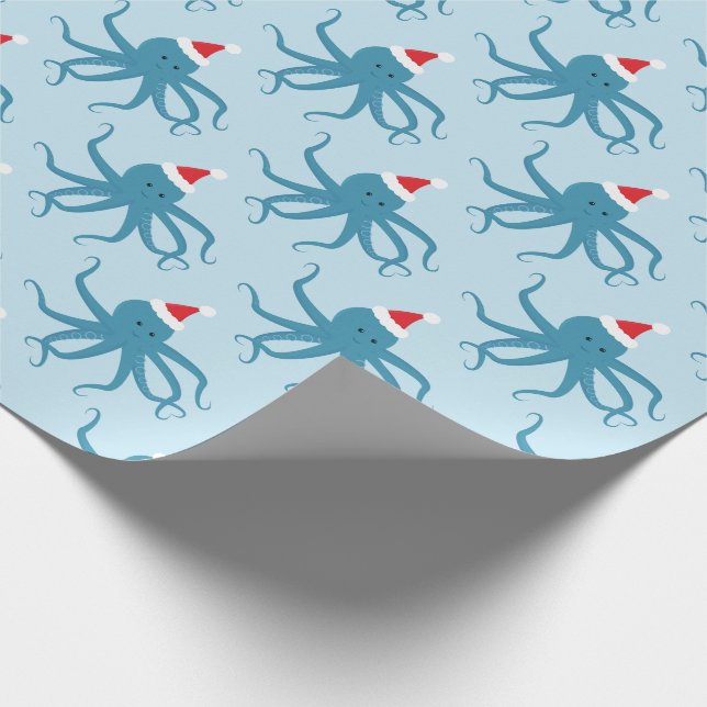 Papel De Regalo Festividad de los Navidades Octopus Santa Hat  (Esquina)