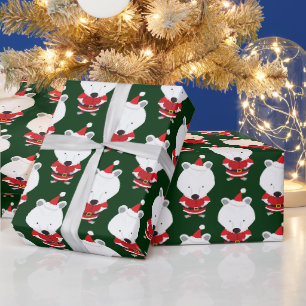 Papel De Regalo Festividad de los Navidades verdes Polar Bear Sant