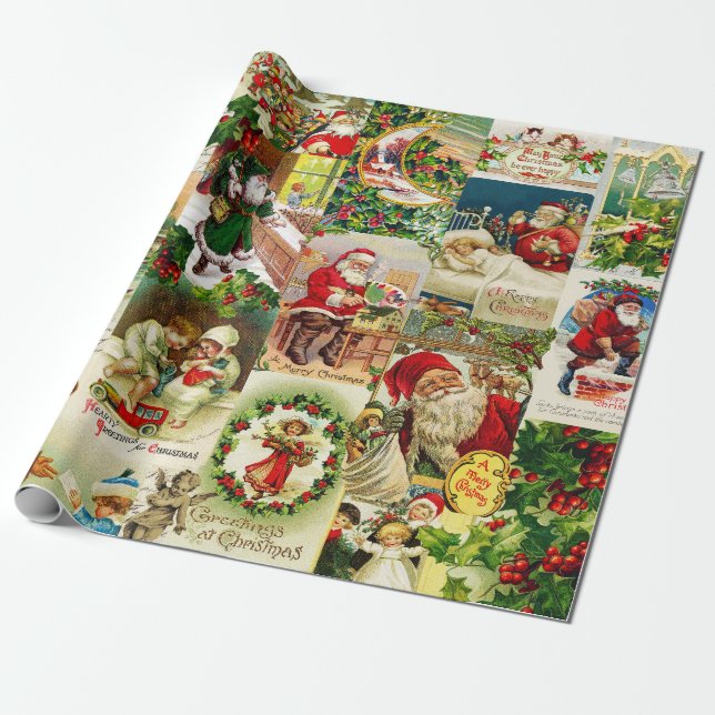 Papel De Regalo Festividad de los Navidades victorianos Santa Coll (Desenrollado)