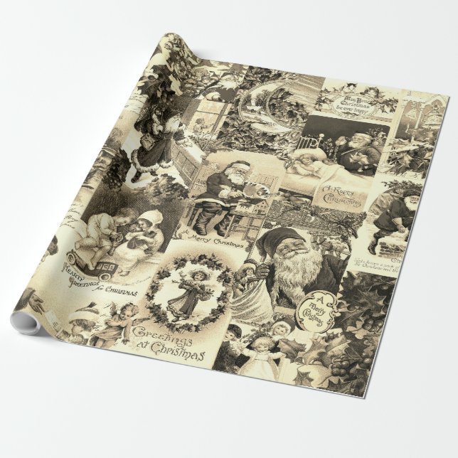 Papel De Regalo Festividad de los Navidades victorianos Santa Coll (Desenrollado)