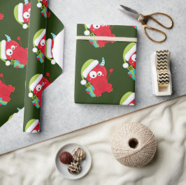 Papel De Regalo Festividad de Monstruos de Navidades Rojos