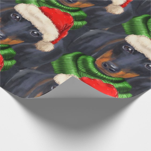 Papel De Regalo Festividad de Navidades con patrones de Dachshund  (Esquina)