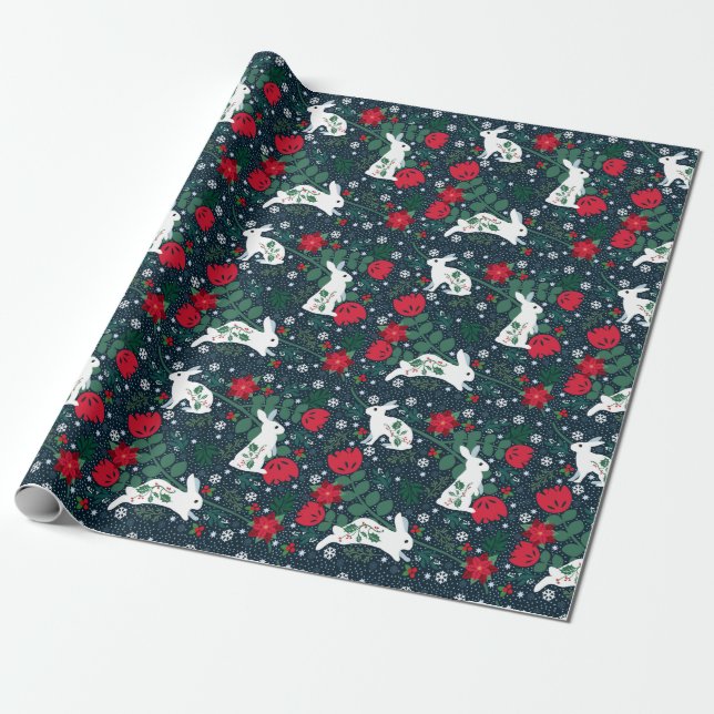 Papel De Regalo Festividad de Navidades de conejo folclórico (Desenrollado)