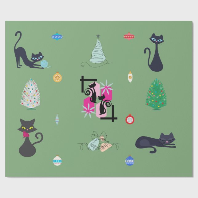 Papel De Regalo Festividad de Navidades de gatos atómicos modernos (Superficie plana)