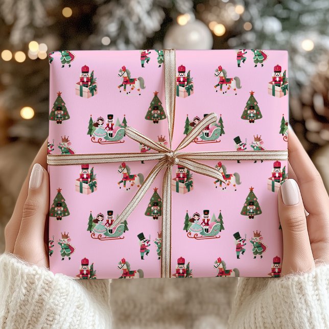 Papel De Regalo Festividad de Navidades rosados en el Festival Nut (Nutcracker Festive Pink Christmas Holiday Wrapping Paper)