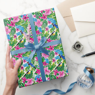 Papel De Regalo Festividad de Navidades tropicales rosados de colo