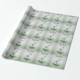 Papel De Regalo Festividad de Navidades verdes de caballos blancos