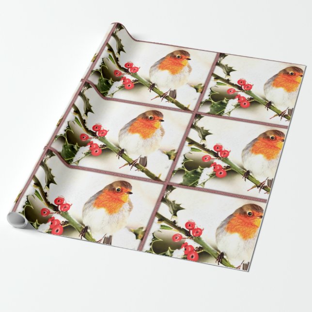 Papel De Regalo Festividad de pájaro del Naranja navideño (Desenrollado)