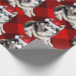 Papel De Regalo Festividad de perro Husky y Navidades de escúfalo 