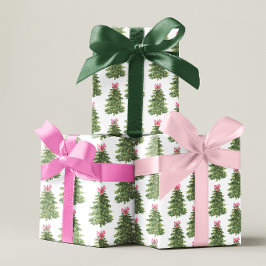 Papel De Regalo Festividad del árbol de navidad rosado de Coquette