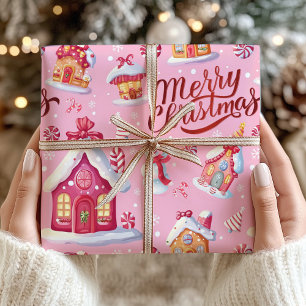 Papel De Regalo Festividad del Candy Rosa Feliz Navidad