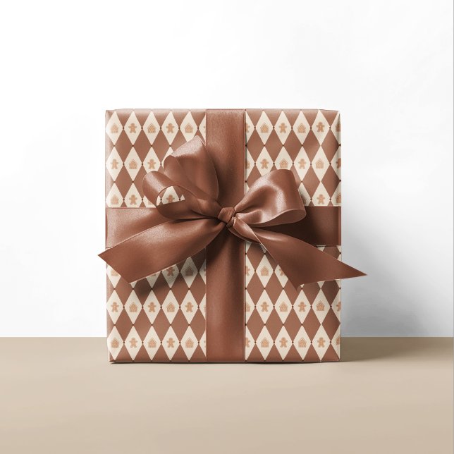 Papel De Regalo Festividad del patrón neutro Gingerbread Argyle (Subido por el creador)
