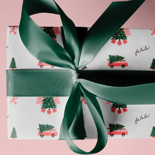 Papel De Regalo Festividad Fa La Christmas Tree Vintage Retro Van