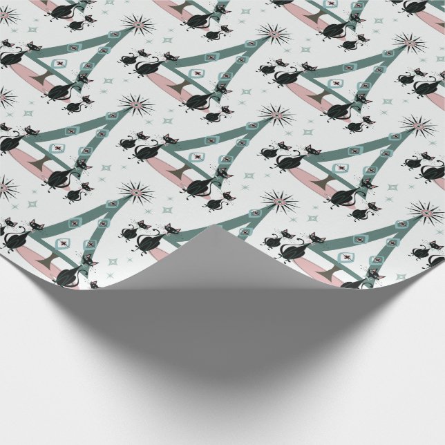 Papel De Regalo Festividad familiar de gatos a mediados del siglo (Esquina)