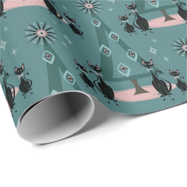 Papel De Regalo Festividad familiar de gatos de mediados de siglo  (Esquina del rollo)