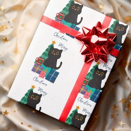 Papel De Regalo Festividad Feliz Navidad Cute Negro Cat Café Arte