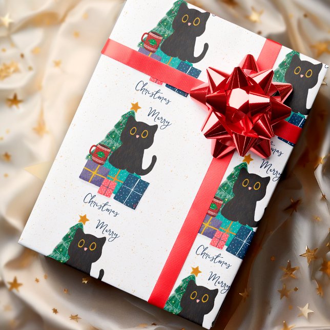 Papel De Regalo Festividad Feliz Navidad Cute Negro Cat Café Arte (Subido por el creador)