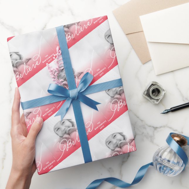 Papel De Regalo Festividad fotográfica de Navidades de Ombre Rojo  (Regalar)