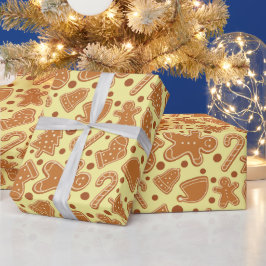 Papel De Regalo Festividad Gingerbread Cookie Ligera Amarillo Sin