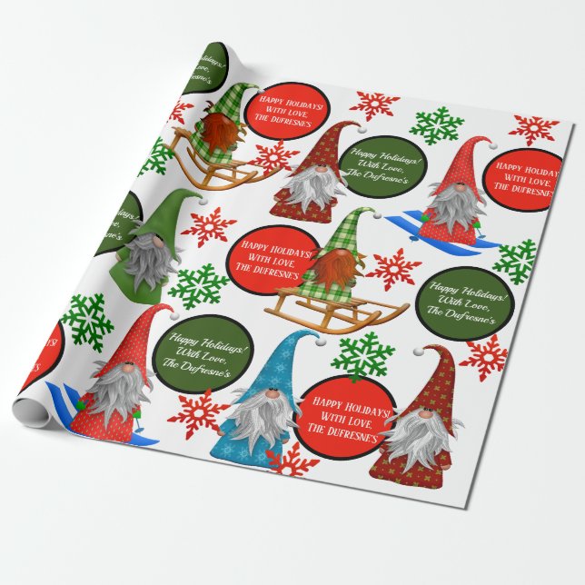 Papel De Regalo Festividad Gnomes Personalizada (Desenrollado)