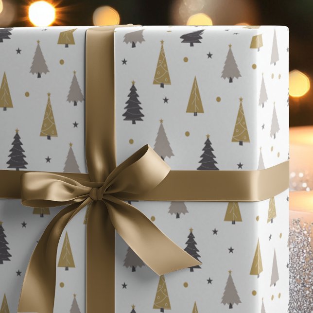 Papel De Regalo Festividad moderna de árboles y estrellas de Navid (Subido por el creador)