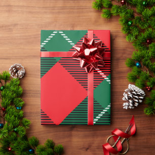 Papel De Regalo Festividad navidad Tartán Verde Rojo Blanco
