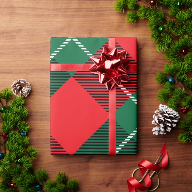 Papel De Regalo Festividad navidad Tartán Verde Rojo Blanco (Regalo de vacaciones)