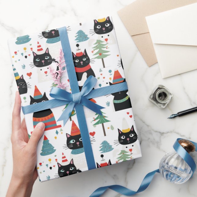 Papel De Regalo Festividad Navidades de diversión felina envuelta  (Regalar)