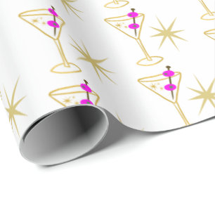 Papel De Regalo Festividad Retro Martini Cocktail Glass Olive rosa