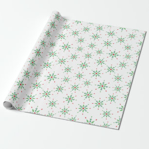 Papel De Regalo Festividad Rojo y Verde Copo de Nieve Blanco Seaml