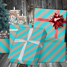 Papel De Regalo Festividad Rusa Kraft Turquoise Blue Wide Stripe