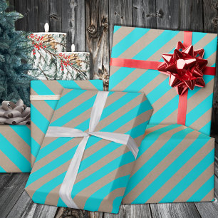 Papel De Regalo Festividad Rusa Kraft Turquoise Blue Wide Stripe